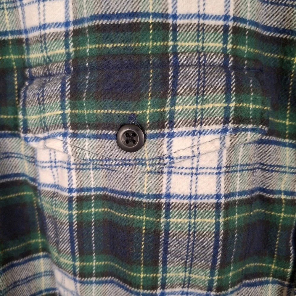 American Eagle Flannel Men's Medium Shirt Blue Green Plaid Tartan Outdoors‎ - Picture 4 of 13